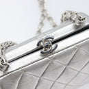 CHANEL Chain Shoulder Pouch Matelasse Leather Silver CC Auth 197202A-18