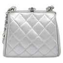 CHANEL Chain Shoulder Pouch Matelasse Leather Silver CC Auth 197202A-13