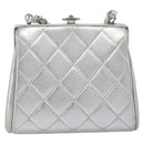 CHANEL Chain Shoulder Pouch Matelasse Leather Silver CC Auth 197202A-2
