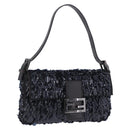FENDI Mamma Baguette Shoulder Bag Canvas Sequin Black Auth 197205SM-1