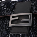 FENDI Mamma Baguette Shoulder Bag Canvas Sequin Black Auth 197205SM-20