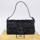 FENDI Mamma Baguette Shoulder Bag Canvas Sequin Black Auth 197205SM-12