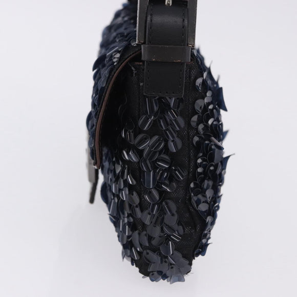 FENDI Mamma Baguette Shoulder Bag Canvas Sequin Black Auth 197205SM