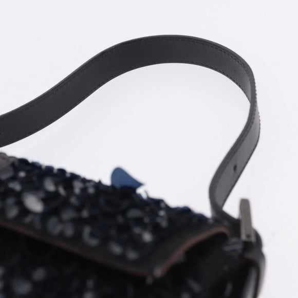 FENDI Mamma Baguette Shoulder Bag Canvas Sequin Black Auth 197205SM