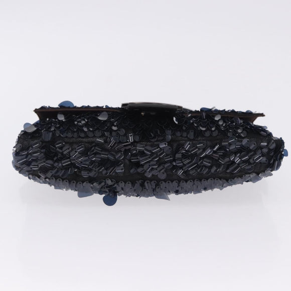 FENDI Mamma Baguette Shoulder Bag Canvas Sequin Black Auth 197205SM