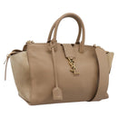 SAINT LAURENT Downtown Cabas Hand Bag Leather 2way Beige Gold Auth 197207V-1