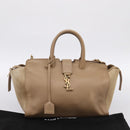 SAINT LAURENT Downtown Cabas Hand Bag Leather 2way Beige Gold Auth 197207V-25