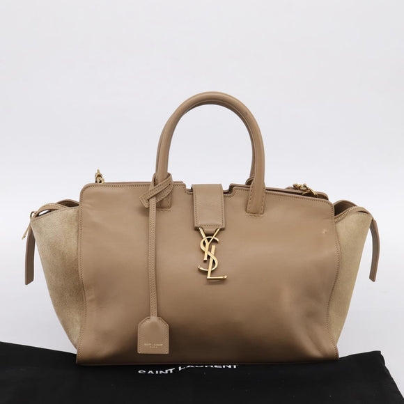 SAINT LAURENT Downtown Cabas Hand Bag Leather 2way Beige Gold Auth 197207V