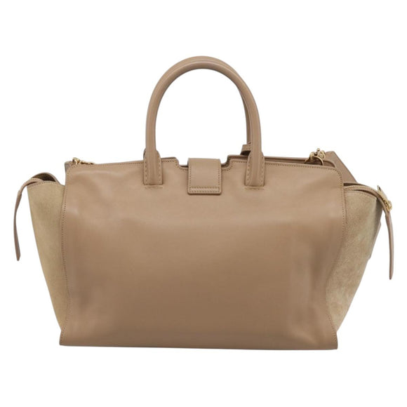 SAINT LAURENT Downtown Cabas Hand Bag Leather 2way Beige Gold Auth 197207V