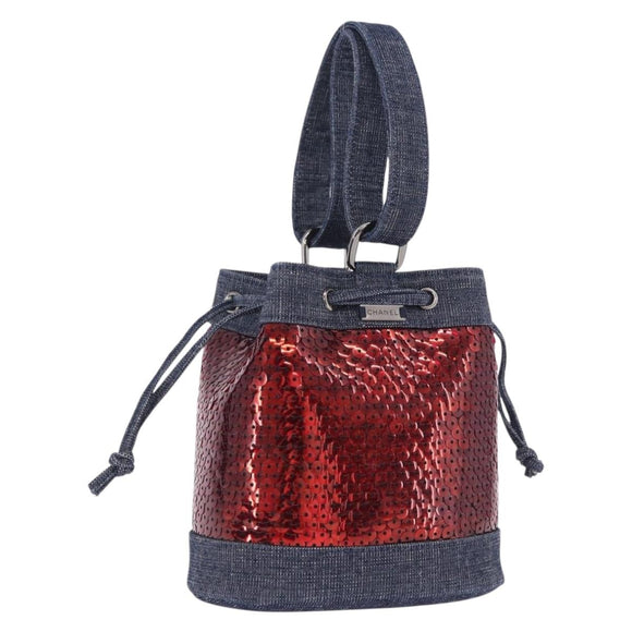 CHANEL Hand Bag Canvas Sequins Red CC Auth 197209SAV