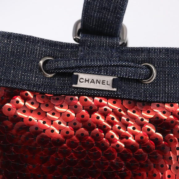 CHANEL Hand Bag Canvas Sequins Red CC Auth 197209SAV
