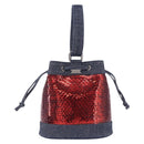 CHANEL Hand Bag Canvas Sequins Red CC Auth 197209SAV-13