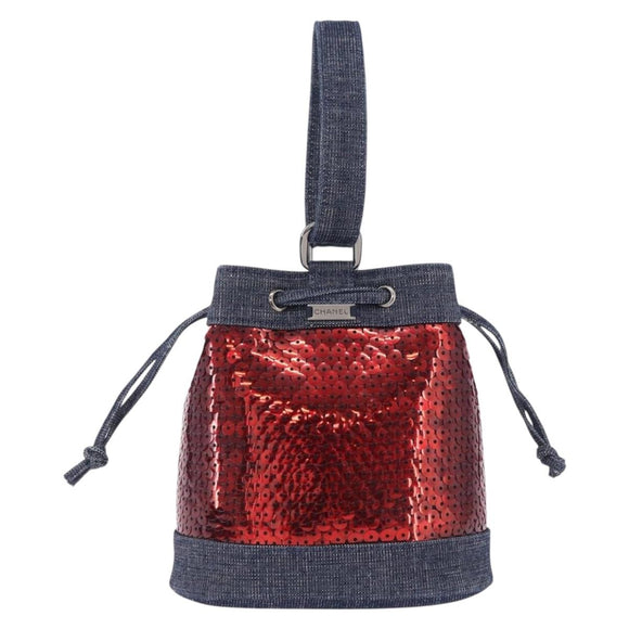 CHANEL Hand Bag Canvas Sequins Red CC Auth 197209SAV