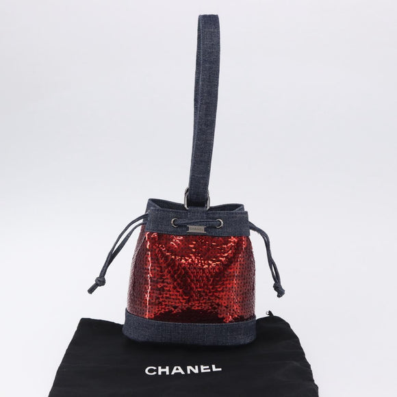 CHANEL Hand Bag Canvas Sequins Red CC Auth 197209SAV