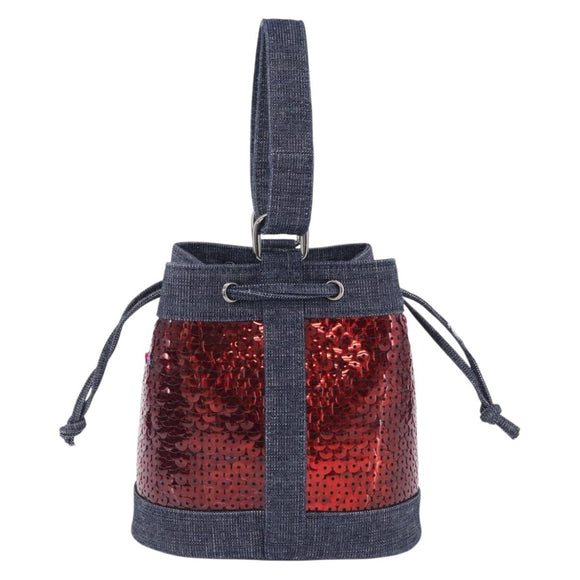 CHANEL Hand Bag Canvas Sequins Red CC Auth 197209SAV