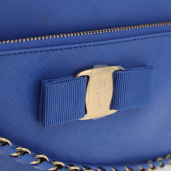 Salvatore Ferragamo Vala Chain Shoulder Bag Leather Blue Gold Auth 197212V