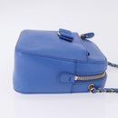 Salvatore Ferragamo Vala Chain Shoulder Bag Leather Blue Gold Auth 197212V-4