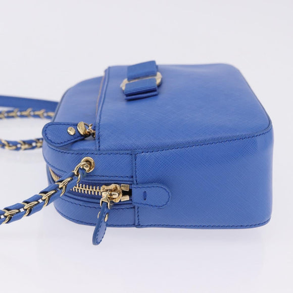 Salvatore Ferragamo Vala Chain Shoulder Bag Leather Blue Gold Auth 197212V