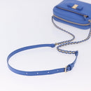 Salvatore Ferragamo Vala Chain Shoulder Bag Leather Blue Gold Auth 197212V-6