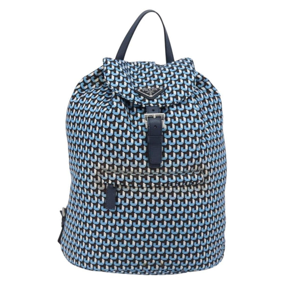 PRADA Backpack Nylon Blue Silver Auth 197214A