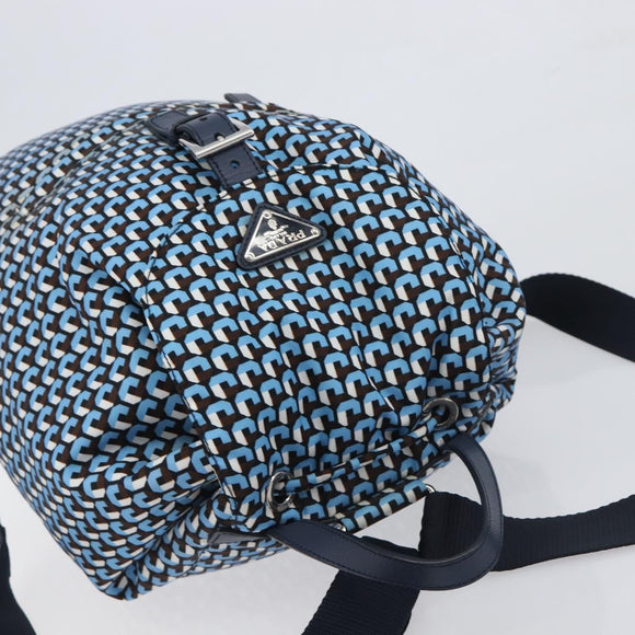 PRADA Backpack Nylon Blue Silver Auth 197214A