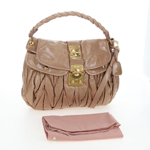 Miu Miu Matelasse Shoulder Bag Vitellolux 2way Beige Gold Auth 197216V