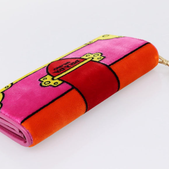 PRADA Long Wallet Velor Red Gold Auth 197223M