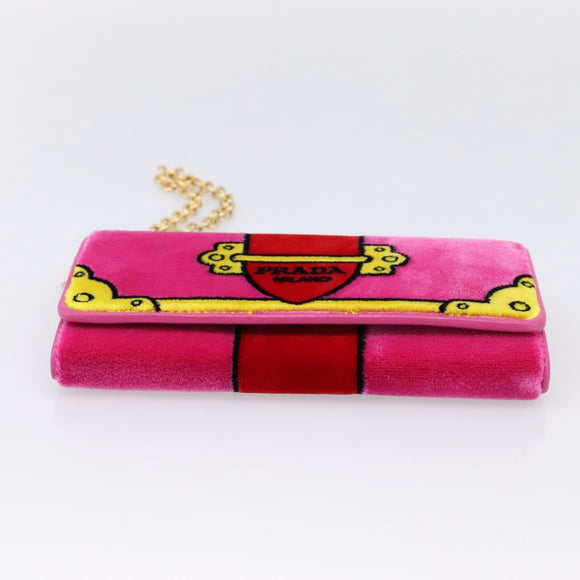 PRADA Long Wallet Velor Red Gold Auth 197223M