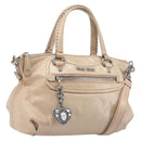 Miu Miu Vitellolux Hand Bag Leather 2way Beige Silver Auth 197230V-1