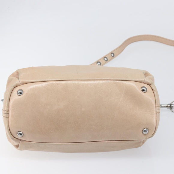 Miu Miu Vitellolux Hand Bag Leather 2way Beige Silver Auth 197230V
