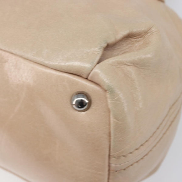 Miu Miu Vitellolux Hand Bag Leather 2way Beige Silver Auth 197230V