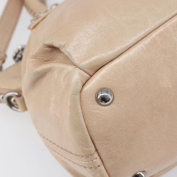 Miu Miu Vitellolux Hand Bag Leather 2way Beige Silver Auth 197230V