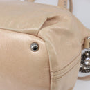 Miu Miu Vitellolux Hand Bag Leather 2way Beige Silver Auth 197230V-16