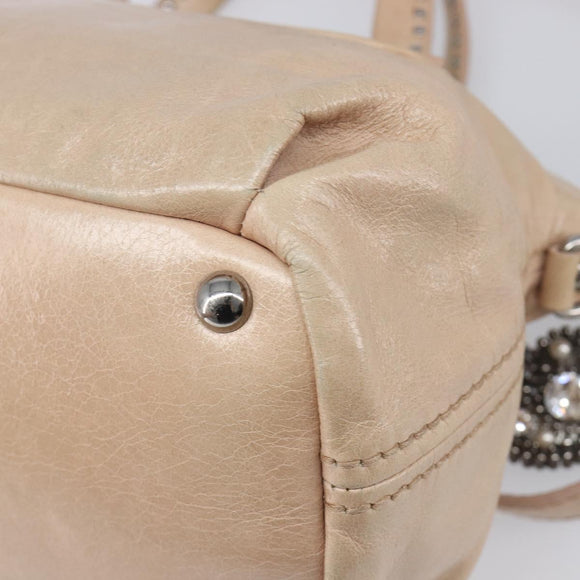 Miu Miu Vitellolux Hand Bag Leather 2way Beige Silver Auth 197230V