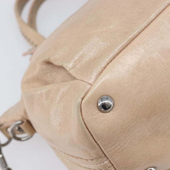 Miu Miu Vitellolux Hand Bag Leather 2way Beige Silver Auth 197230V