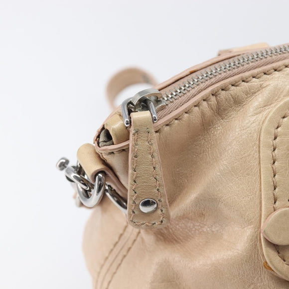 Miu Miu Vitellolux Hand Bag Leather 2way Beige Silver Auth 197230V