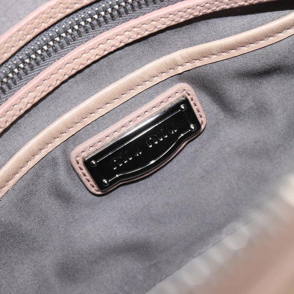 Miu Miu Vitellolux Hand Bag Leather 2way Beige Silver Auth 197230V
