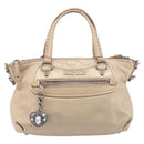 Miu Miu Vitellolux Hand Bag Leather 2way Beige Silver Auth 197230V-13