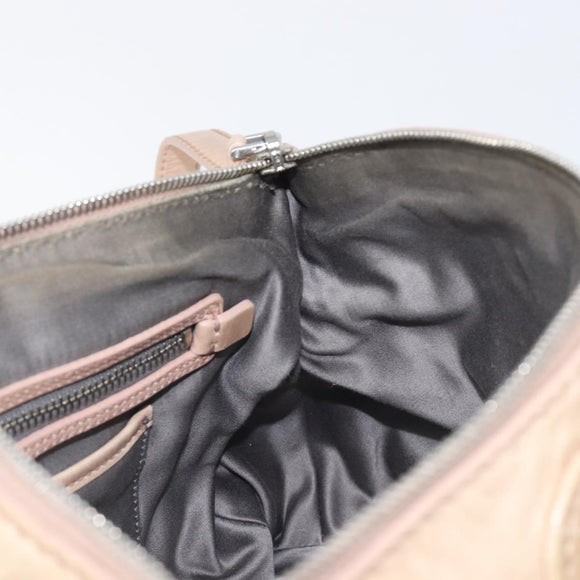 Miu Miu Vitellolux Hand Bag Leather 2way Beige Silver Auth 197230V