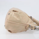 Miu Miu Vitellolux Hand Bag Leather 2way Beige Silver Auth 197230V-3