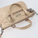 Miu Miu Vitellolux Hand Bag Leather 2way Beige Silver Auth 197230V-6