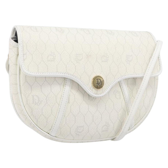 Christian Dior Honeycomb Canvas Shoulder Bag PVC White Gold Auth 197242A