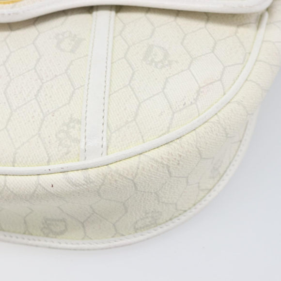 Christian Dior Honeycomb Canvas Shoulder Bag PVC White Gold Auth 197242A