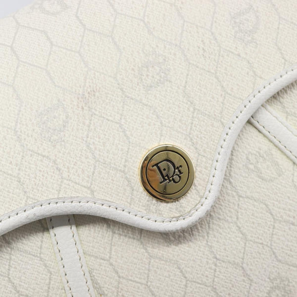 Christian Dior Honeycomb Canvas Shoulder Bag PVC White Gold Auth 197242A