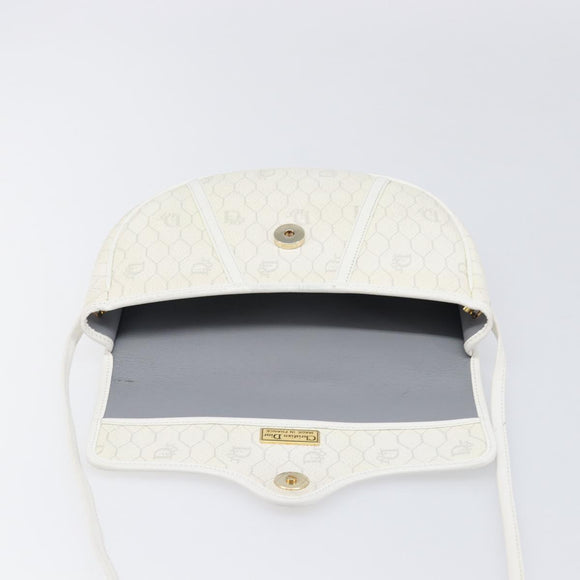 Christian Dior Honeycomb Canvas Shoulder Bag PVC White Gold Auth 197242A