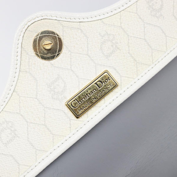 Christian Dior Honeycomb Canvas Shoulder Bag PVC White Gold Auth 197242A