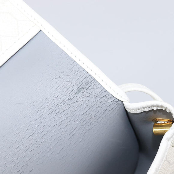 Christian Dior Honeycomb Canvas Shoulder Bag PVC White Gold Auth 197242A