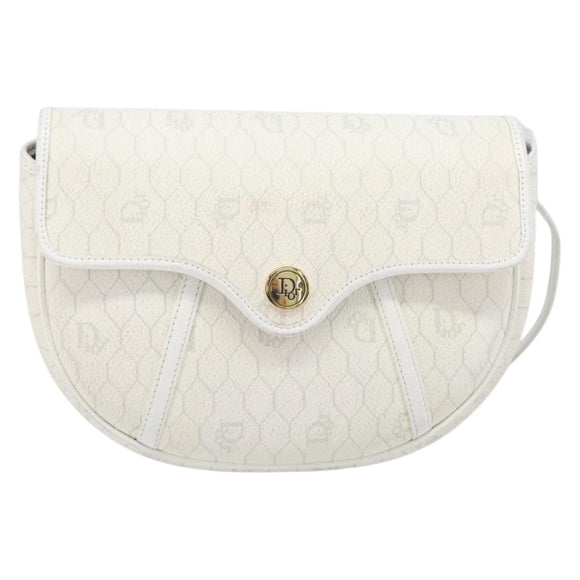 Christian Dior Honeycomb Canvas Shoulder Bag PVC White Gold Auth 197242A