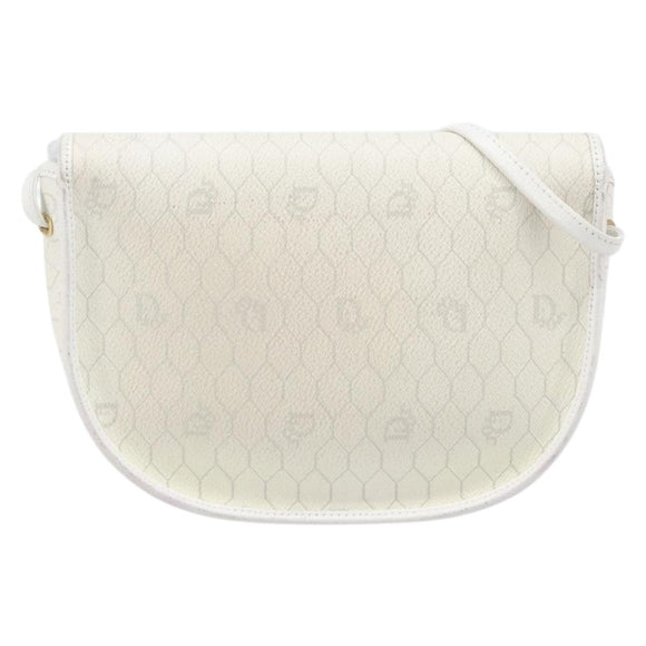 Christian Dior Honeycomb Canvas Shoulder Bag PVC White Gold Auth 197242A