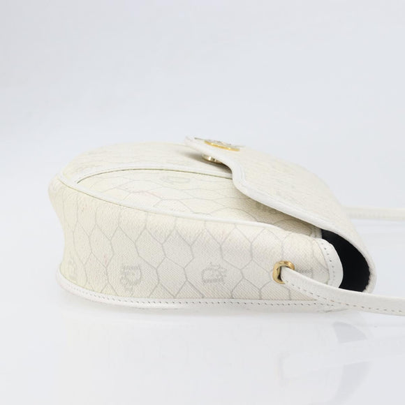 Christian Dior Honeycomb Canvas Shoulder Bag PVC White Gold Auth 197242A